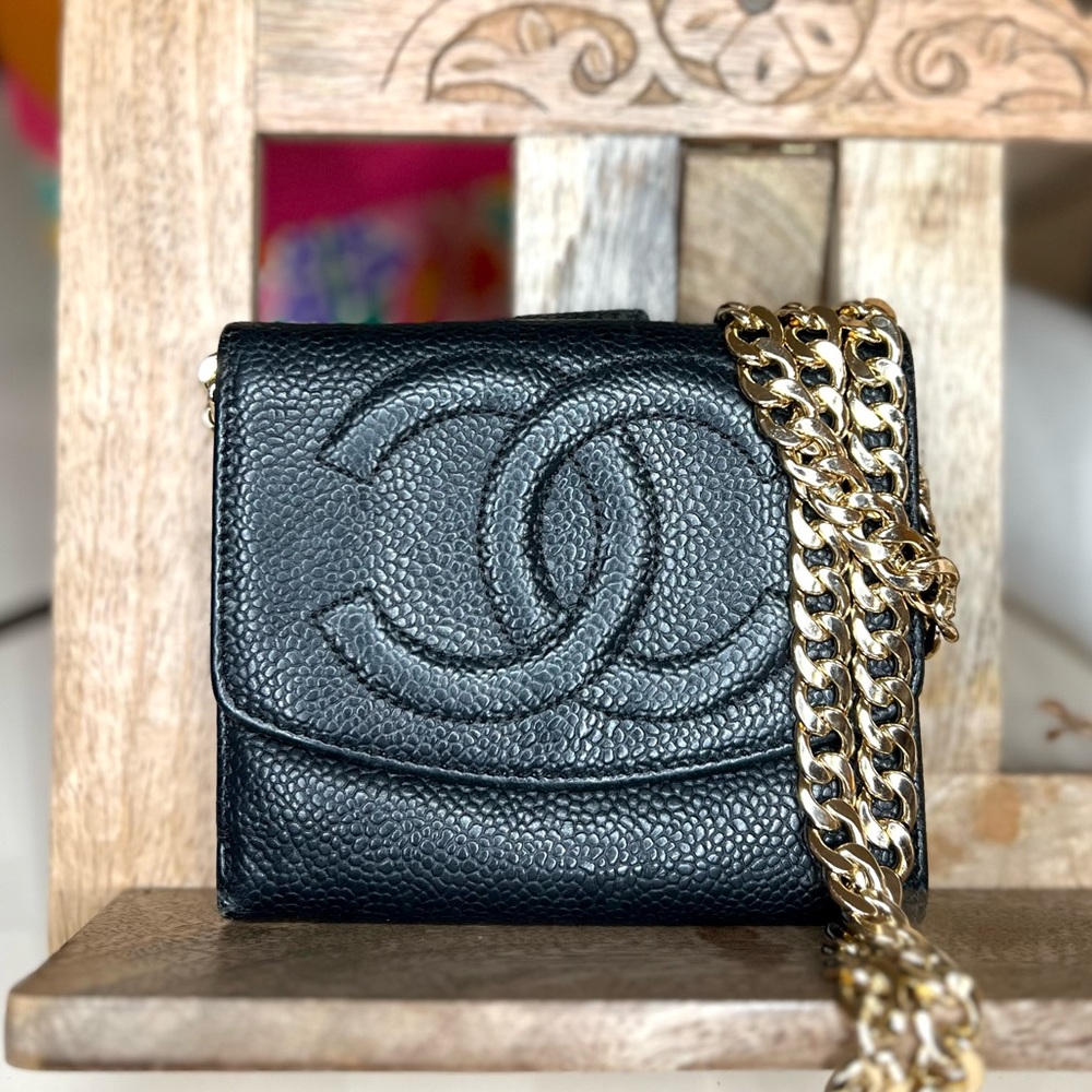 Chanel Black Caviar CC Compact WOC🖤EUC